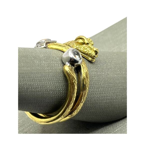 18K Etched Yellow Gold, Pink Stone & Diamond Snake Wrap Around Ring (15492) - Picture 6 of 8